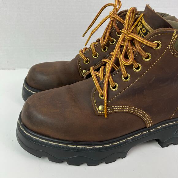 ROOTS TUFF Vintage Brown Leather Hiking/Work Lace-up Boots Chunky Sole Rugged - Picture 2 of 16